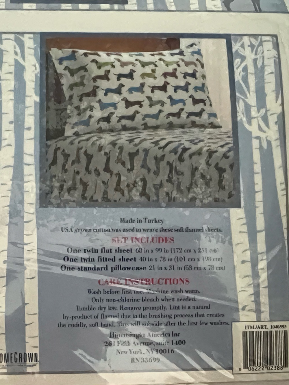 Dachshund Print Twin Flannel Sheet Set - White with Brown, Blue, Green - Picture 4 of 5